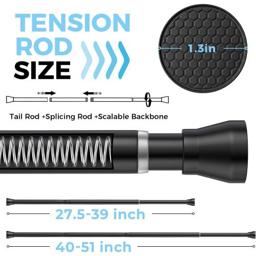 2 Pack 28-48 Inch Adjustable Stainless Steel Anti-Slip Spring Tension Small Shower Curtain Rod - No Drilling, 7/8 Tension Rod for Bathroom Bedroom Doorway Closet Door