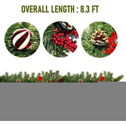 Nerosun 9FT Christmas Garland with 50LED Lights, 2 Pack Battery Operated Prelit Garland Christmas Decorations Timer 8 Mode, Artificial Outdoor Christmas Garland Greenery Pinecone for Indoor Decor