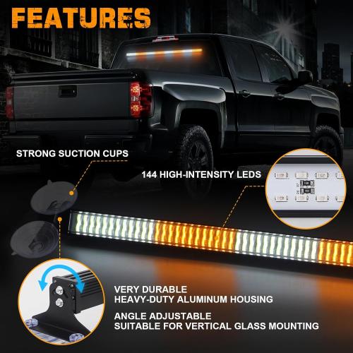 XRIDONSEN 35 inch Traffic Advisor Light Bar 144 LED Amber White Emergency Warning Flashing Safety Interior Windshield strobe lights w/Directional Arrow for Construction Vehicles Snow plow Trucks