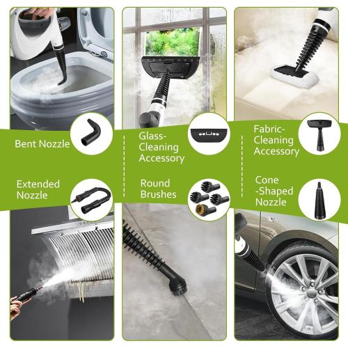 Color Grey Pressurized Handheld Multi-Surface Natural Steam Cleaner with 12 pcs Accessories, Multi-Purpose Steamer for Home Use, Steamer for Cleaning Floor, Upholstery, Grout and Car (Grey)