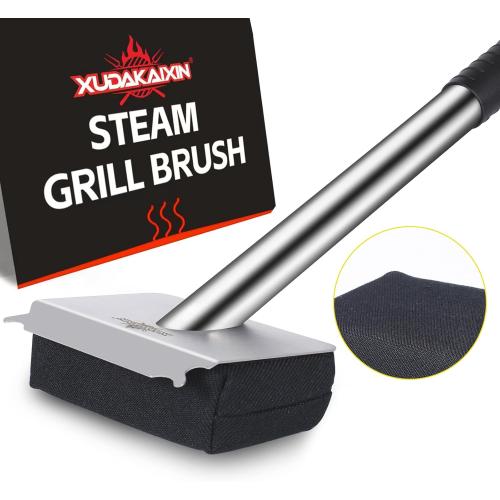 Steam Grill Brush Bristle Free,[Ultra Safe & Efficient] Grill Cleaner for Outdoor Grill,BBQ Replaceable Scraper Cleaning Head,Grill Brush BBQ Accessories,Gifts for Men/Dad