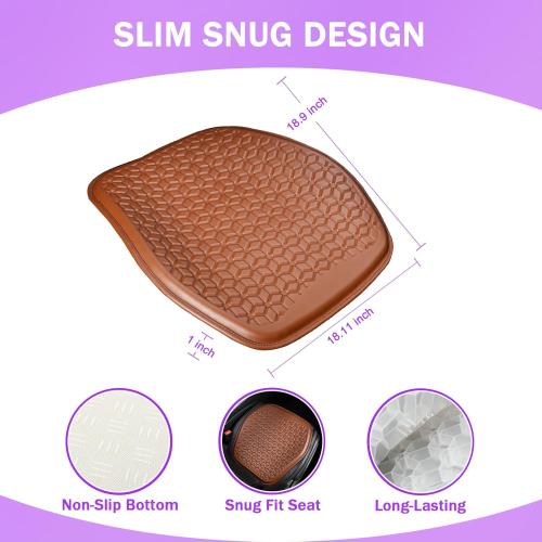 Thin Gel Seat Cushion for Car Seat, Office Chair, Wheelchair, Golf Cart - Non-Slip Car Seat Cushions with 0.7 Inch Gel - Sciatica & Coccyx Pain Relief (Leather, Brown)