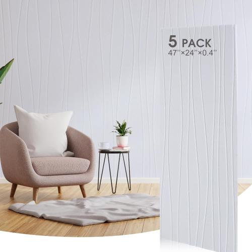 Coume 5 Pack Size 47x23.6x0.4 Art Acoustic Panels Sound Absorbing 47x23.6x0.4 Inch Large Self Adhesive Sound Dampening Decorations Noise Reduction Soundproof Wall Panels for Home Office Studio(White)