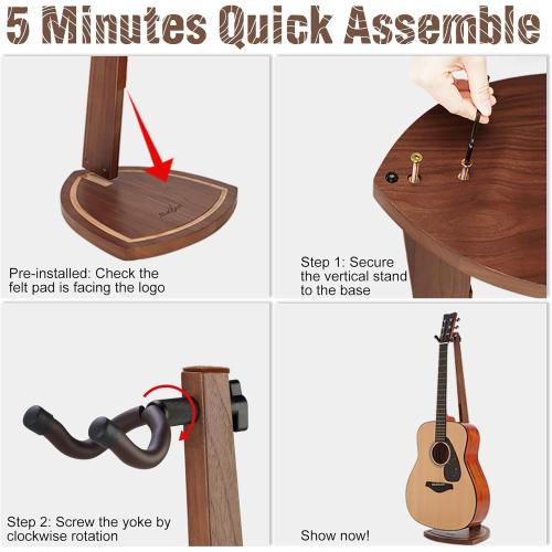 Guitar Stand, Acoustic Guitar Stand Floor, Black Walnut Wood Guitar Stand, Single Guitar Holder Stand for Electric Guitar, Banjo, Mandolin, Hanging Guitar Stands for Home Decor Studio Display