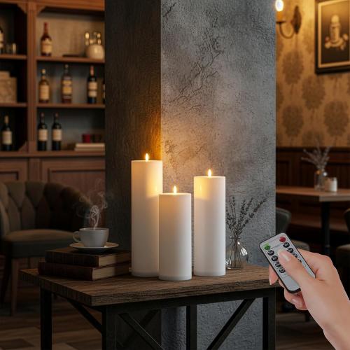 Flameless LED Candles, Flickering Larger Candles with Remote Control & Timer, Battery Operated Waterproof Pillar Candles,3pc for Valentine's Day,Indoor Outdoor Lanterns,Church,Wedding,Patio Porch
