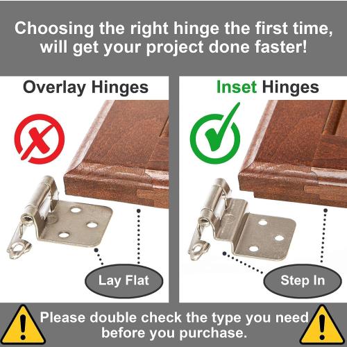 Size 3/8 Set of 5 DecoBasics 3/8 Inset Cabinet Hinges Brushed Nickel (5 Pair -10 Pcs) Offset Self Closing Cabinet Hinges for Kitchen Cabinets Satin Nickel w/Silicon Bumpers & Upgraded Screws