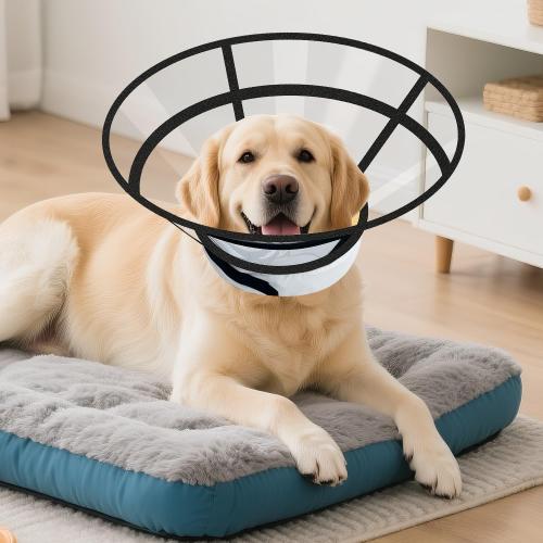 Sponge Core Dog Cat Cone Collar for After Surgery Recovery, Inflatable Dog Cone Alternative, Lainergie Dogs Donut Collar Adjustable with 2PCS Cover for Large Medium Small Dogs Cats (Grey Yellow, XL)