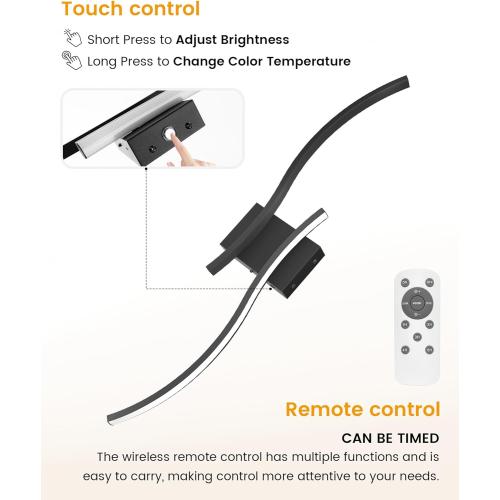 NIORSUN 27.6 Inch Battery Operated Wall Sconce Set of 2, Black Modern Rechargeable Wall Lights with Remote, 3CCT Dimmable Wireless Wall Lamp for Living Room Bedroom Hallway