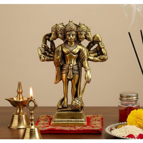 Gold 6.5 eSplanade Brass Panchmukhi Hanuman Anjaneya Pavan Putra Bajrangbali Idol Murti Moorti Statue (6.5 Inch)