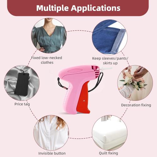 Stitch Gun for Clothes - Includes 6 Fine Needles, 1000 White & 1000 Black Fasteners, Handheld Stitch Gun - Quick Clothing Fixer, Tag Gun for Clothes (Pink Red)