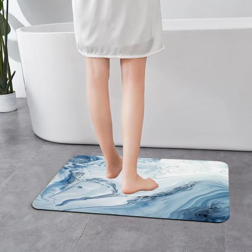 MitoVilla Blue Marble Bathroom Rug Mat, Non Slip, Absorbent, Diatom Mud, Modern, Machine Made, Low Pile, 3.5mm Thick, Bath Mat