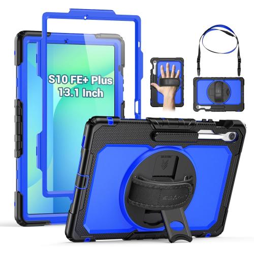 SEYMAC Case for Samsung Galaxy Tab S10 FE / S10 FE Plus 5G 13.1″ 2025, Heavy Duty Full-Body Shockproof Protective Case with Screen Protector, Stand, Hand/Shoulder Strap and Pen Holder, Dark Blue