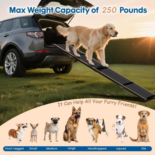 HBTower 63 Long & 17.3 Wide Folding Dog Ramp for Car, SUV & Truck – Portable Pet Ramp with Non-Slip Surface, Extra Wide Steps for Large Dogs Up to 250LBS