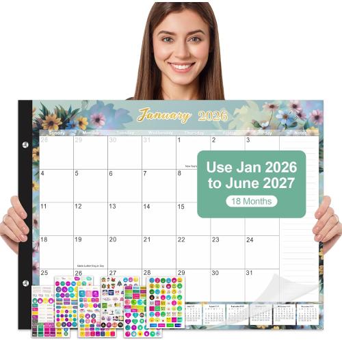 Gannyfer Desk Calendar 2026 - 18 Month Large Desk Calendar 2026-2027, Use January 2026 to June 2027, 22 x 17 Desktop Pad Calendar, Office Supplies Perfect for Planning and Organizing In Your Home, School or Office(6 Stickers Included)