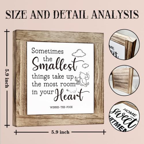 Classic Winnie the Pooh Decorative Wooden Table Sign, Cute Bear Shelf Table Decoration, Inspirational Wood Box Sign Decor for Nursery Kids Room Playroom Bedroom Baby Shower