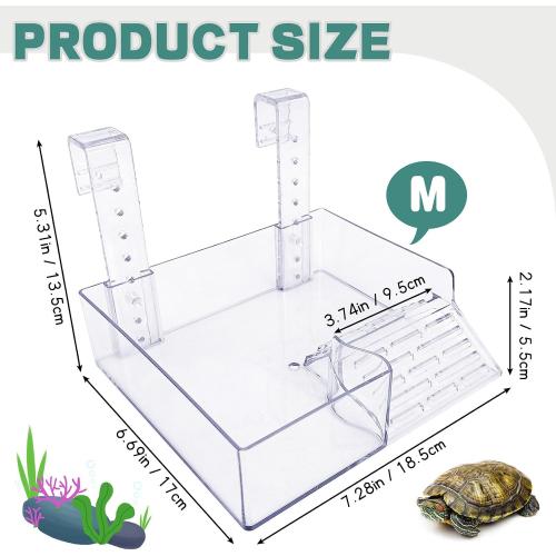 PINVNBY Hanging Turtle Basking Platform Adjustable Floating Turtle Dock with Guardrail and Ramp Acrylic Transparent Basking Platform for Aquatic Turtles Tortoise Tank Accessories Decor (Medium)