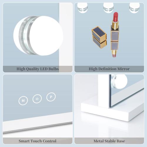 Size 24x18 Color White Vanity Mirror with Lights Lighted Makeup Mirror with 15 Dimmable LED Bulbs,3 Color Lighting Modes,USB Charging Port Touch Control,Sturdy Metal Frame Design 24x18 Inch,White