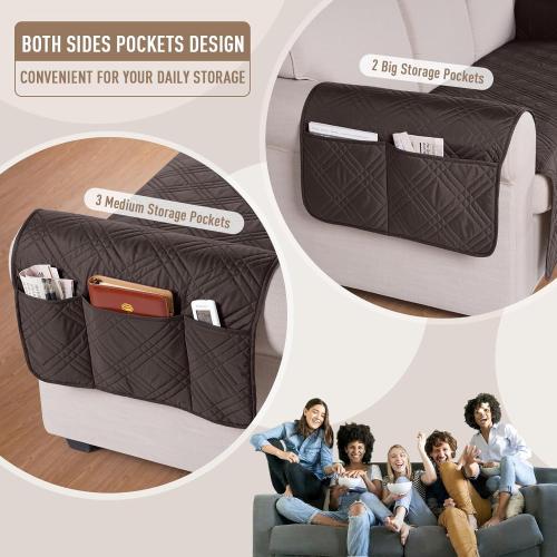 TAOCOCO Waterproof Sofa Covers for Dogs Pets with Non Slip Backing, Couch Seat Covers with Side Pocket for 3 Cushion Couch Washable Dog Couch Cover Protector Sofa Slipcovers(Sofa, Chocolate)