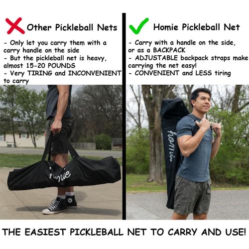 Homie Portable Pickleball Net Set with 4 Paddles, 4 Balls, Backpack Carrying Bag, 22 FT Regulation Size, Easy Setup for Outdoor Indoor, Weather Resistant Metal Frame
