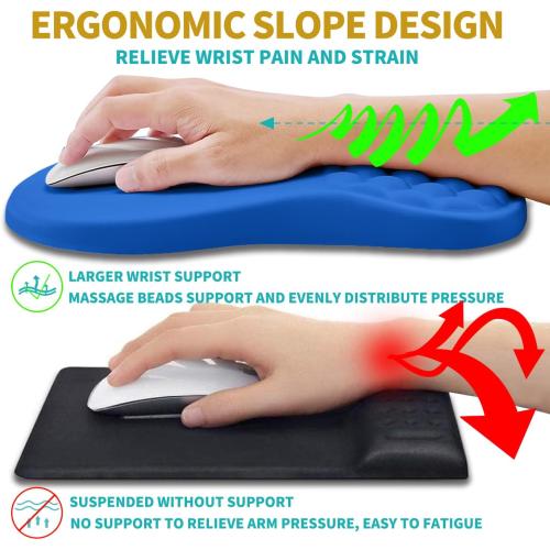 Hokafenle 2 in 1 Ergonomic Mouse Pad Wrist Support & Wrist Rest for Computer Keyboard Set, with Relieve Carpal Tunnel Pain Massage Bulge and Full Memory Gel Design (2In1 Set, Dg Blue)
