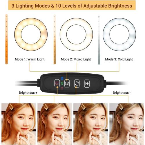 Andoer Clip-On LED Ring Light 3 Lighting Modes, USB Fill-in Lamp Dual Lights Dimmable Flexible Arms Design with Phone Holder for Live Video Chatting Selfie