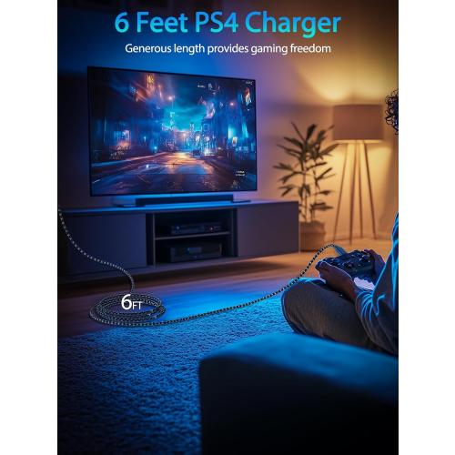 PS4 Controller Charger Cable 3-Pack 6FT for Xbox One Controller Dualshock 4,PS4 Charging Cord,Nylon Braided Micro USB Data Sync Cable for PlayStation 4 PS Slim Pro,Charge and Play Wire 6 ft