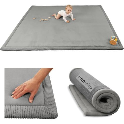 Hakuna Matte CloudSoft Baby Play Mat for Floor 60 x 80 Dark Gray – Coral Velvet Memory Foam Rug for Crawling & Cozy Play – Non-Slip, Water-Resistant, Easy-Care Tummy Time Mat, Playmat for Playpen