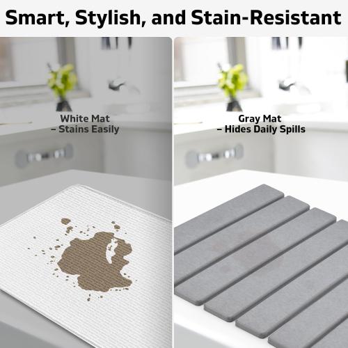 Stone Dish Drying Mat for Kitchen Counter – Collapsible 24(L)×16 (W) Super Absorbent Diatomaceous Earth Dish Drying Mat, Grey Kitchen Counter Mats for Dishes ,Bottles, Cups, Match Any Countertop