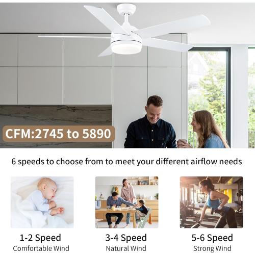 YUHAO 52 Inch White Ceiling Fan with Light and Remote Control.Noiseless,Dimmable,3CCT,6 Speeds Reversible, DC Ceiling Fans for Indoor or Covered Outdoor Use.ETL Listed may have missing accessories