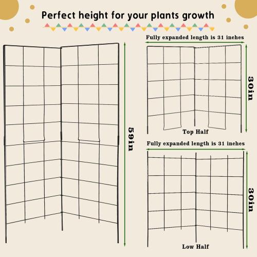 59 H x 31 L Foldable Cucumber Trellis for Climbing Plants,Two Panel Frame Garden Trellis,Raised Bed Vegetables Trellis for Bean,Peas,Grape,Cucumber,Fruit,Flower
