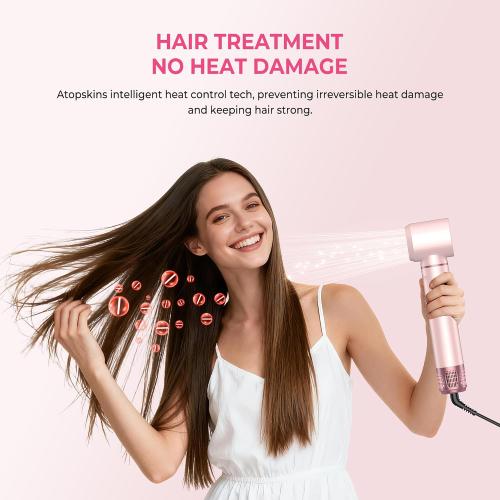 5 in 1 Hair Dryer Brush Set, Detachable Hot Air Styler, Blow Dryer Brush, 3 Heat Settings Auto Curling Wrap Styler, Ionic Hair Styling Tools - Straighten Curl Dry Volumize Smooth (Pink)