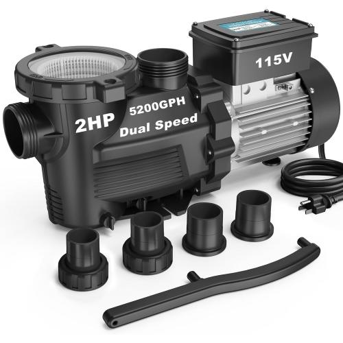 2HP In/Above Ground Pool Pump, 5200GPH Dual Speed High Flow 115V Powerful Self Primming Swimming Pool Pumps with Filter