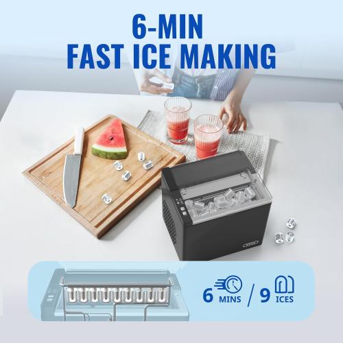 WETIE Ice Maker Countertop, 9 Bullet Ice Cubes in 6 Minutes, 26lbs/24Hrs with 2 Sizes, Portable Ice Machine with Basket, Scoop and Ice Pack, Compact ice Maker for Home, Kitchen, Camping, Party