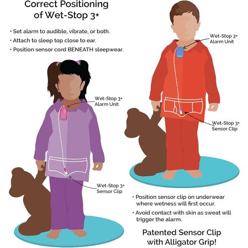 3 Blue Bedwetting Enuresis Alarm with Loud Sound and Strong Vibration for Boys or Girls, Proven Solution for Bedwetters