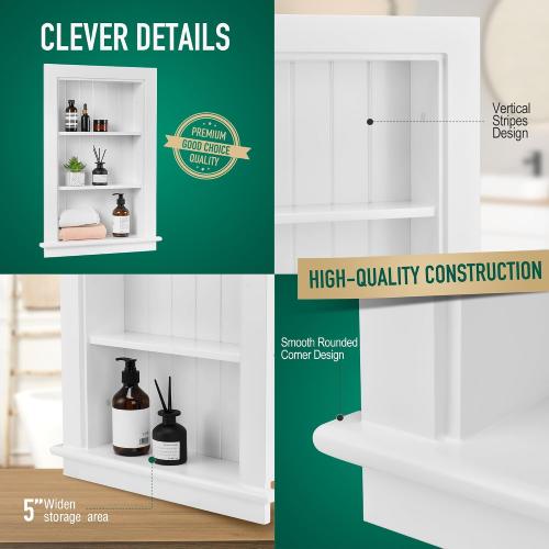 Medicine Cabinet Recessed, Wall Niche, Bathroom Wall Cabinet, 3-Tier, Between Studs Shelving for Drywall, White