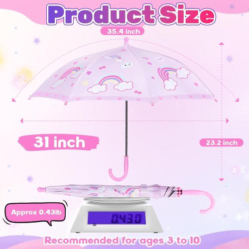 Kids Umbrellasfor Girls and Boys Age 3-10, Toddler Umbrella with Larger 35 Arc Perfect Size, Windproof and UV/Sun Protection, with Easy-Grip Hook Handle, Purple