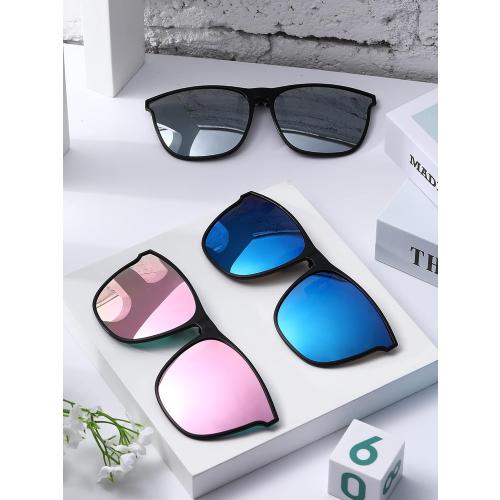 Frienda 3 Pair Oversize Polarized Clip-on Sunglasses Large Anti-glare TR90 Frame Flip up Driving Glasses for Women Men
