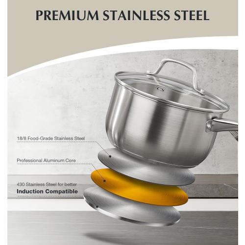 KOCH SYSTEME CS Stainless Steel Pots and Pans Set, 10 Piece Stainless Steel Cookware Set for Professional Cooking, Kitchen Cookware Sets, Induction Compatible Cookware Set 10 Pcs, Pots and Pans