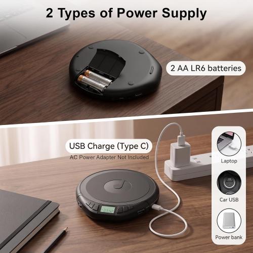 Gueray CD Player Portable with Earphones, CD Discman AUX Cable for Car Home