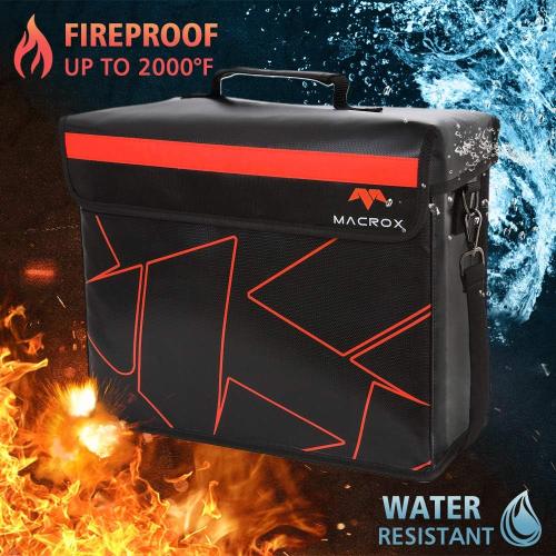 Fireproof and Waterproof Document Bag with Lock and Interior Zipper Pouch. U.S Patented Fully Enclosed Bag Design. Fire Safe Storage for Important Documents, Files & Valuables, 16x12.6x6.5