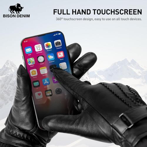 BISON DENIM Sheepskin Leather Gloves for Men, Winter Warm Touchscreen Gloves with Cashmere Lining, Driving Motorcycle Gloves (XXL)