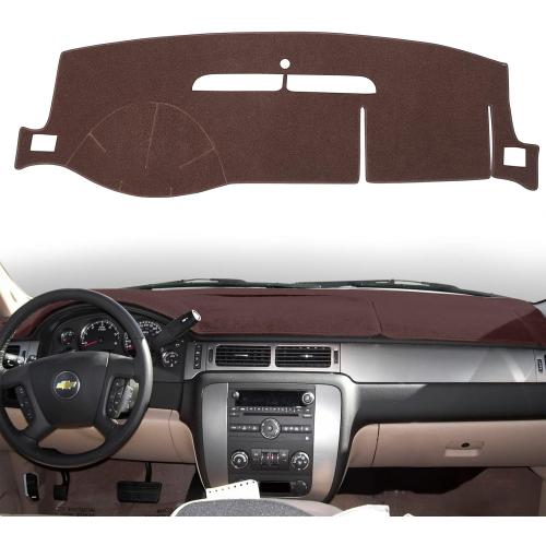 HanLanKa Dashboard Cover Dash Mat Compatible with 2007-2014 Chevy Chevrolet Tahoe Suburban,2007-13 Chevy Avalanche Silverado 1500 2500 3500 LTZ/GMC Sierra SLT Denali,2007-14 GMC Yukon XL (Brown)