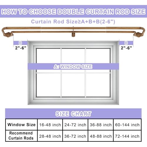 Brown Wood Grain Double Curtain Rods For Windows 72-144 Inch,Heavy Duty Double Curtain Rod with Aluminum Finials and Bracket,Adjustable Double Window Rods For Blackout Or Room Darkening Panels