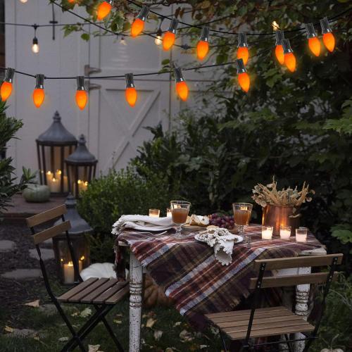 25 Pack C7 Halloween Replacement Bulbs, Ceramic Orange Christmas Light Bulbs for Indoor/Outdoor String Lights, E12/C7 Candelabra Base, 5W Incandescent Night Light Bulbs