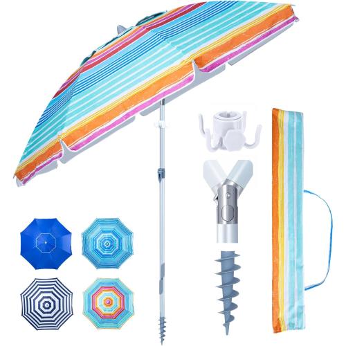 Tempera Heavy Duty High Wind Beach Umbrella with Sand Anchor & Carry Bag|Patio Outdoor Umbrella with Alumininm Frame, Sunshade Umbrella with Push Button Tilt, Ideal for Travel Garden Lawn Poolside Backyard, UPF 60