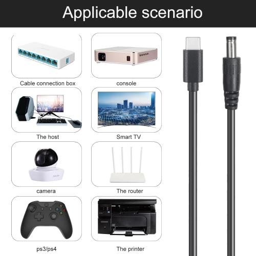 USB C to DC 5.5mm x 2.1mm Power Cable Cord, USB C Input to DC 12V Out Charging Cable, Work with PD Charger and PD Power Bank, Output DC 12V 3A MAX 36W