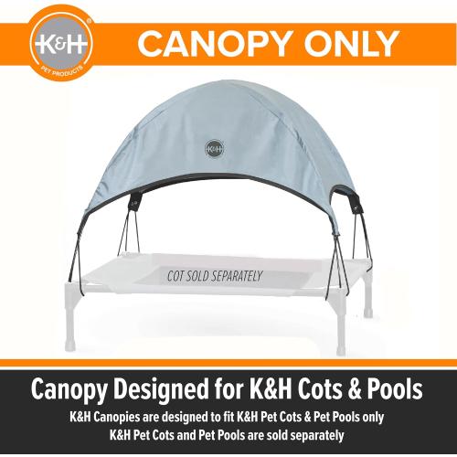 K&H Pet Products Outdoor Elevated Dog Cot Canopy, Cooling Sun Tent Shades Pets, Washable, Water-Resistant, Designed to Fit K&H Medium Elevated Dog Cots (Sold Separately) - Medium 32 X 25in Gray
