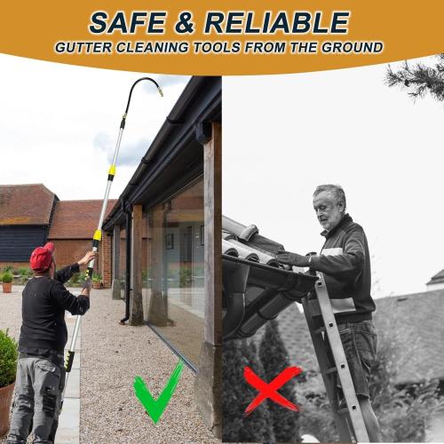 24FT Reach Gutter Cleaning Tools from The Ground, 16FT Long Reach Gutter Cleaner Wand with Hose Attachment, Telescoping Rain Gutter Cleaning Tool for Debris