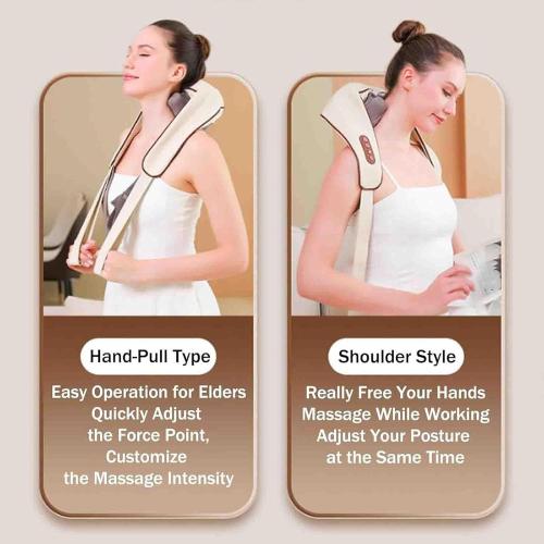 wfofmo Spark Imagine Neck Massager, 2025 New Noxa Neck and Shoulder Massager, Cordless Necks Massager with Heat, Portable Rechargeable Shiatsu Massage Device for Back, Neck & Shoulders (Beige)