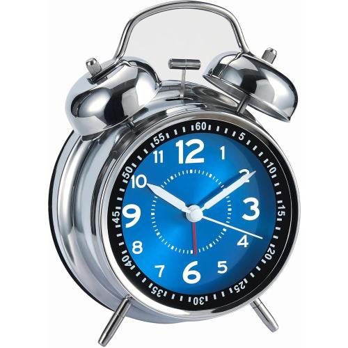 AKCISOT Loud Alarm Clock for Heavy Deep Sleepers, 4.5 Inches Analog Metal Twin Bell Clocks Battery Operated with Backlight for Bedroom Beside, Old Fashioned for Home Desk Decoration(Blue)